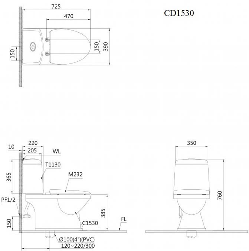 Bồn Cầu Caesar 2 Khối CD1530