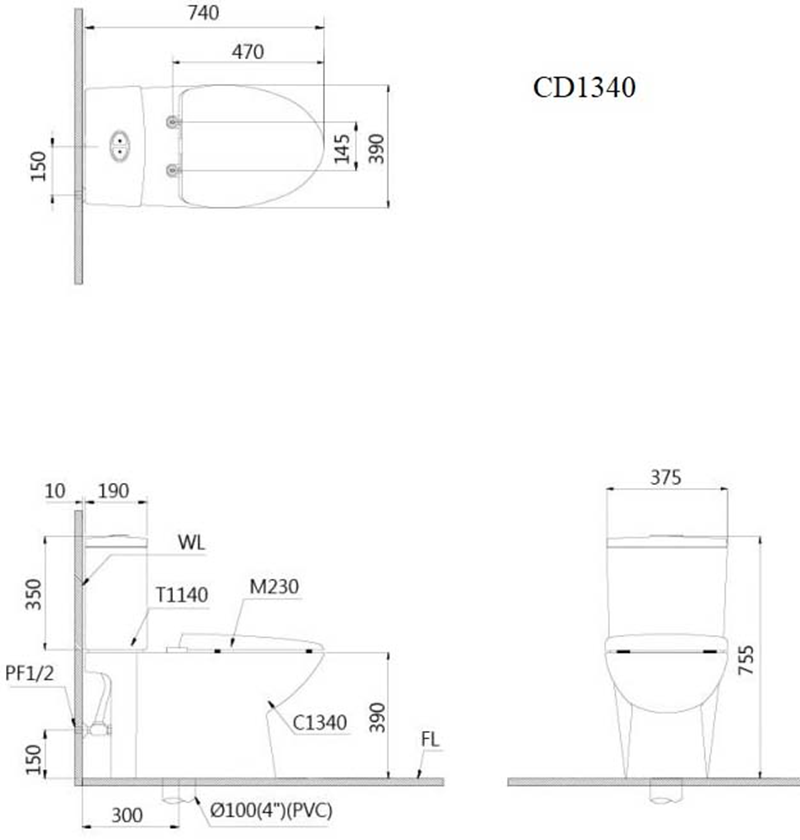 Bồn Cầu Caesar 2 Khối CD1340