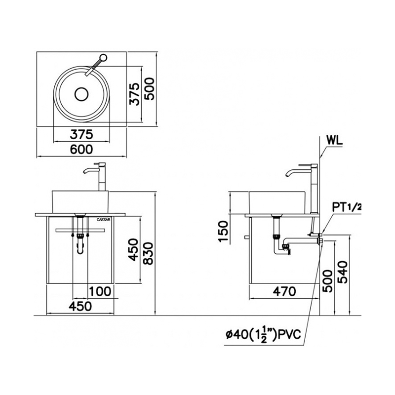 Lavabo Đặt Bàn Caesar LF5232