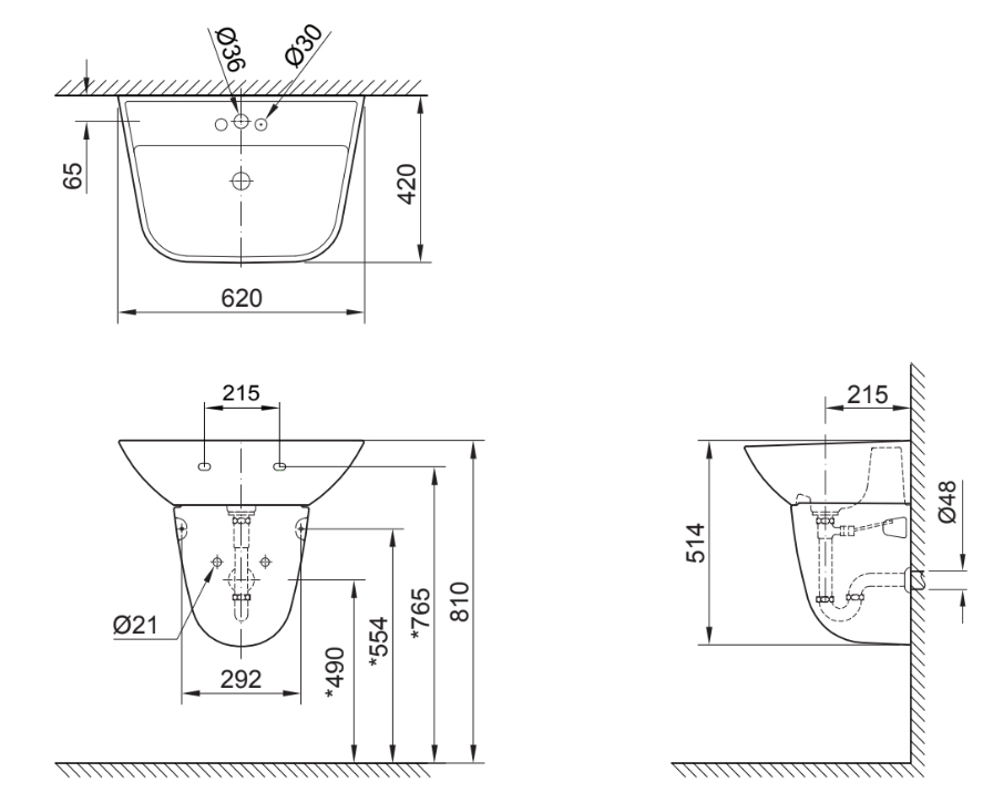 Lavabo INAX L-297V/L-297VC Treo Tường Kèm Chân Treo