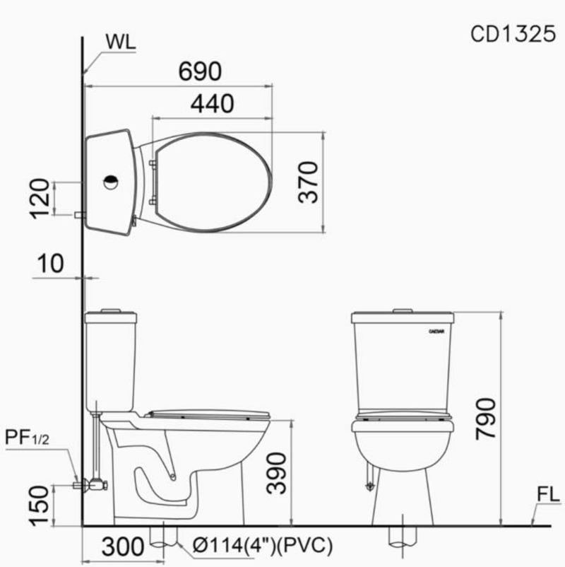 Bồn Cầu Caesar 2 Khối CDS1325