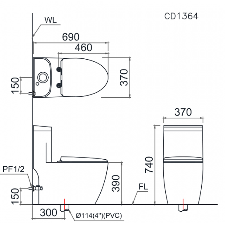 Bồn Cầu Caesar 1 Khối CD1364