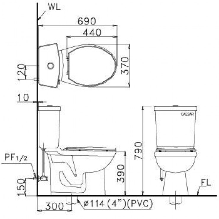 Bồn Cầu Caesar 2 Khối CTS1325