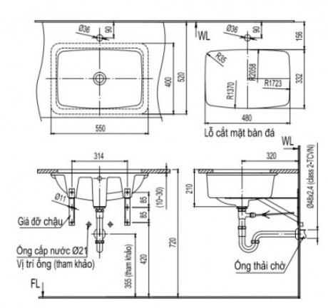 Lavabo Âm Bàn Inax AL-2298V