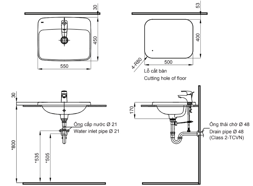 Lavabo Dương Bàn Inax AL-2398V