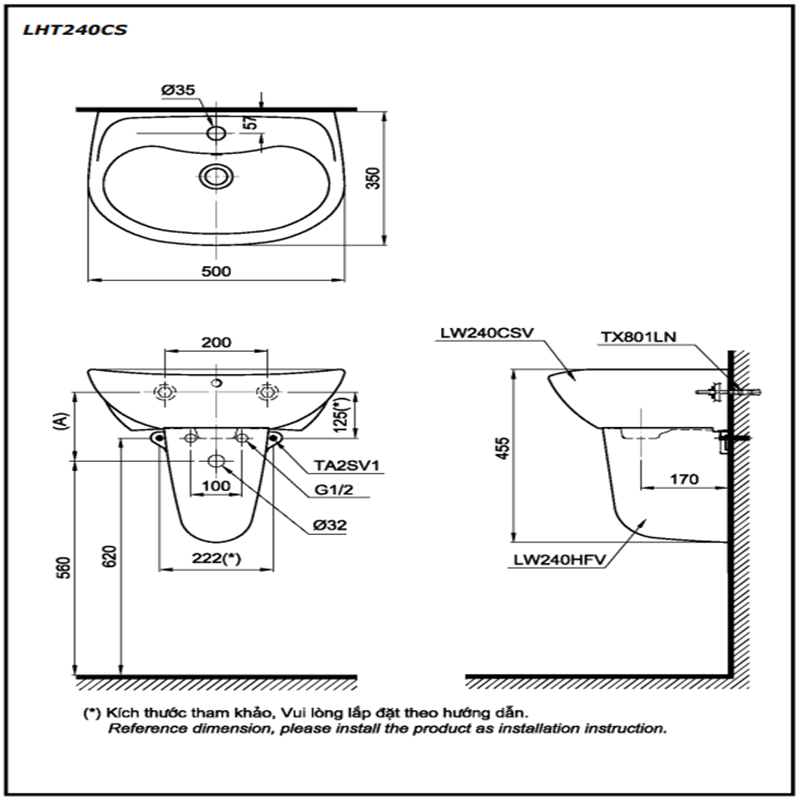 Lavabo Treo Tường Toto LHT240CS Kèm Chân Treo