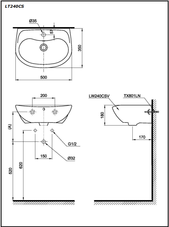 Lavabo Treo Tường Toto LT240CS