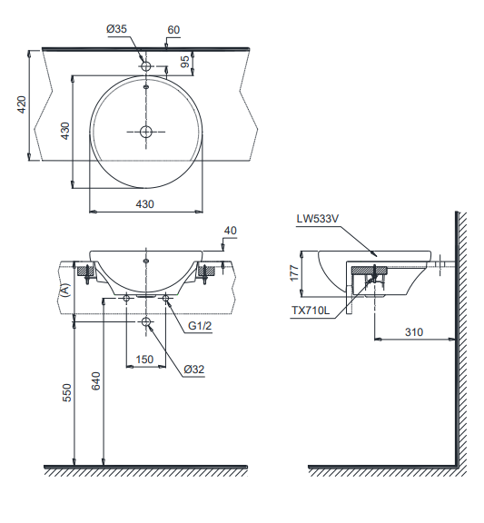 Lavabo Bán Âm Bàn Toto LT533R