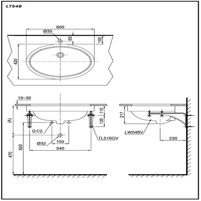 Lavabo Âm Bàn Toto LT548