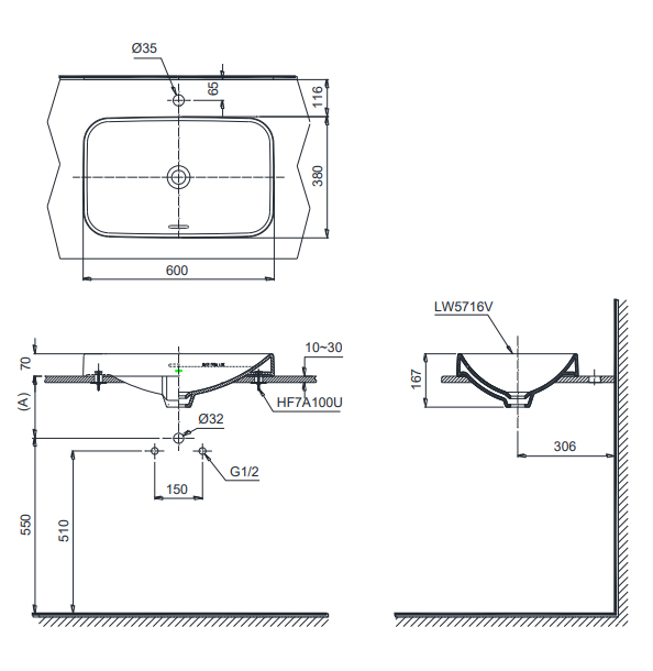 CHẬU RỬA LAVABO TOTO LT5716 ĐẶT TRÊN BÀN