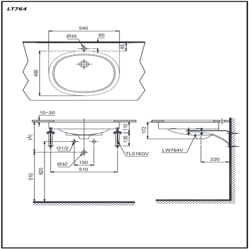 Lavabo Âm Bàn Toto LT764