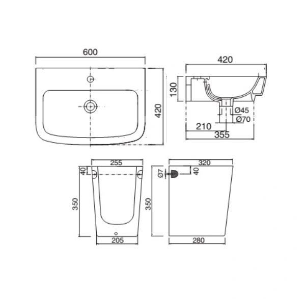 Lavabo Treo Tường Viglacera CD50 Kèm Chân