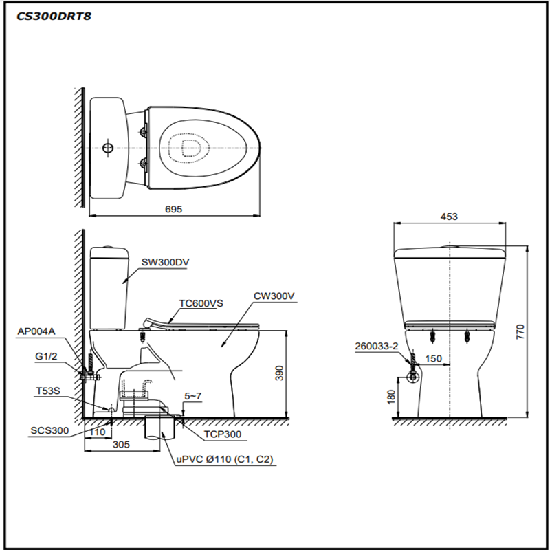 Bồn Cầu ToTo 2 Khối CS300DRT8