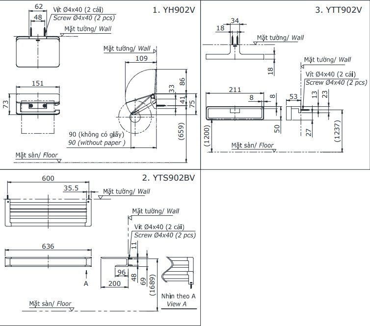 Bộ Phụ Kiện 3 Món ToTo YS902N3V