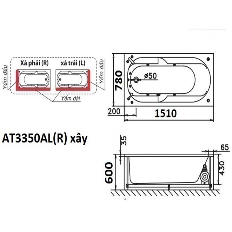 Bồn Tắm Xây Caesar AT3350AL/AR