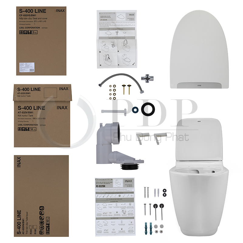Bồn Cầu INAX AC-832VN (AC832VN) 2 Khối Aqua Ceramic BST S200