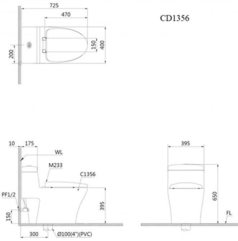 Bồn Cầu Caesar 1 Khối CD1356