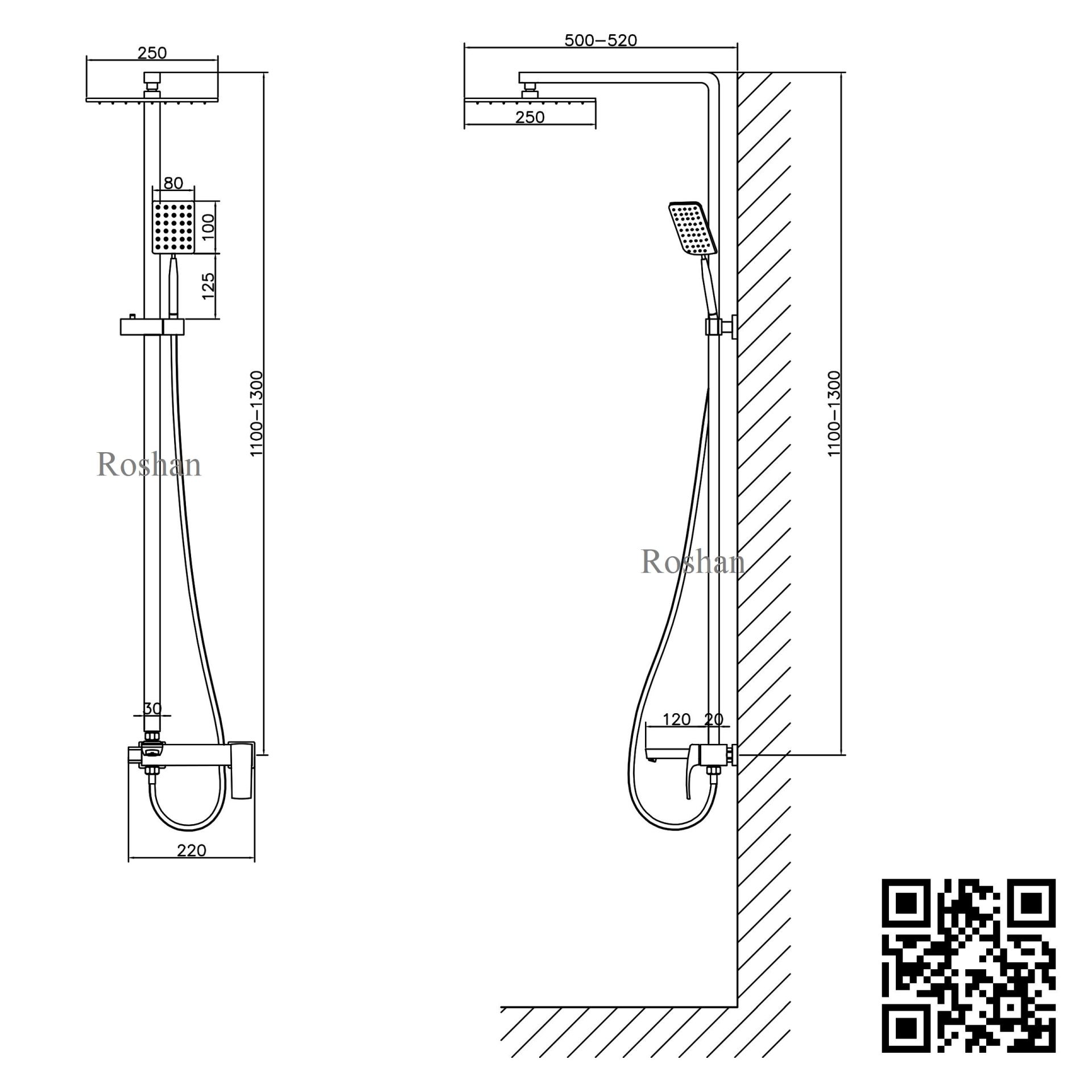 Bộ sen cây inox mờ Nóng Lạnh Roshan Basic R204