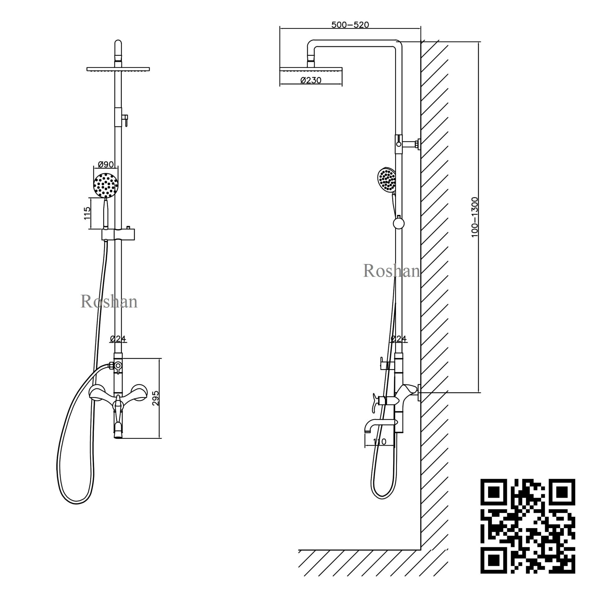 Bộ sen cây inox bóng Nóng Lạnh Roshan Premium BR206