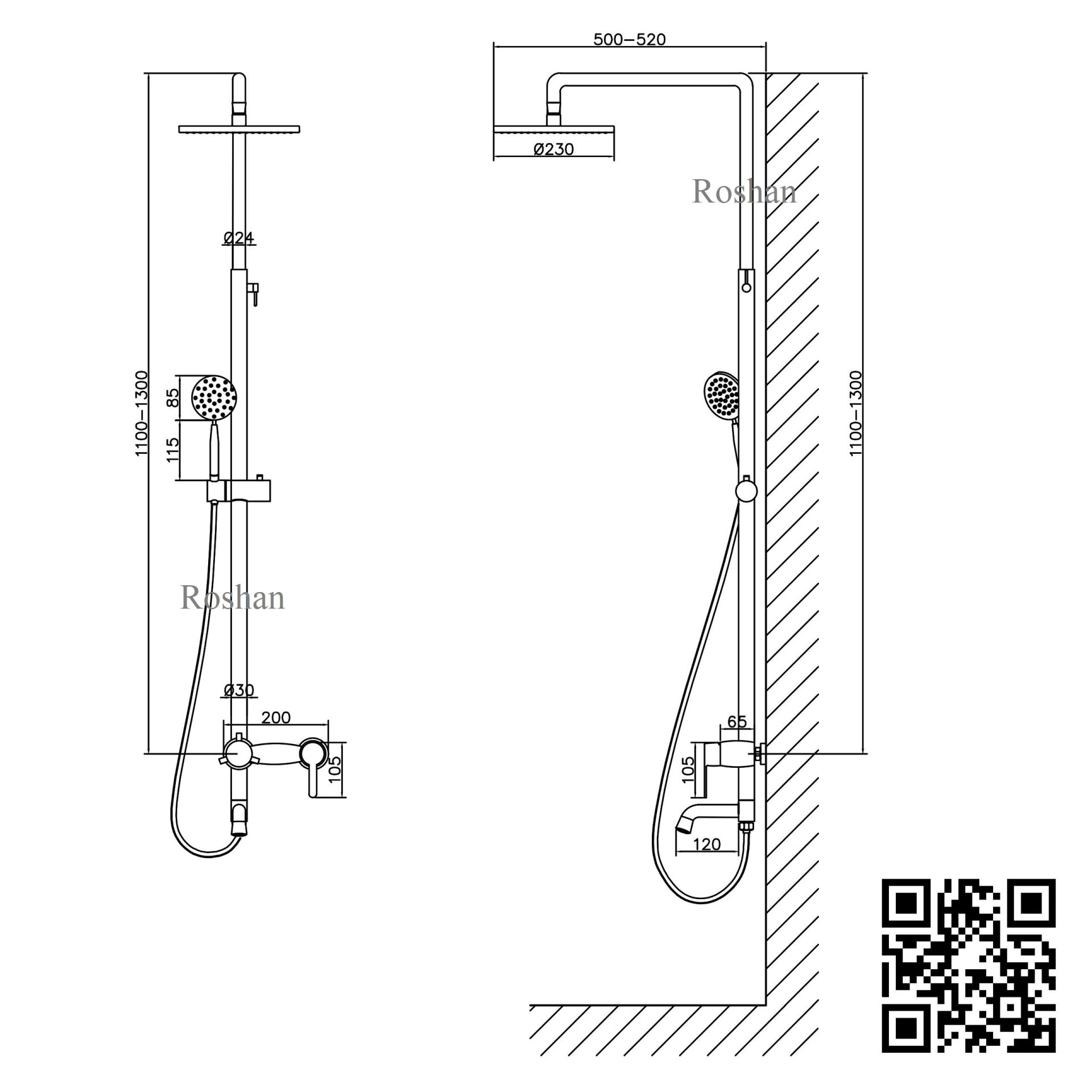 Bộ sen cây inox bóng Nóng Lạnh Roshan Premium BR205