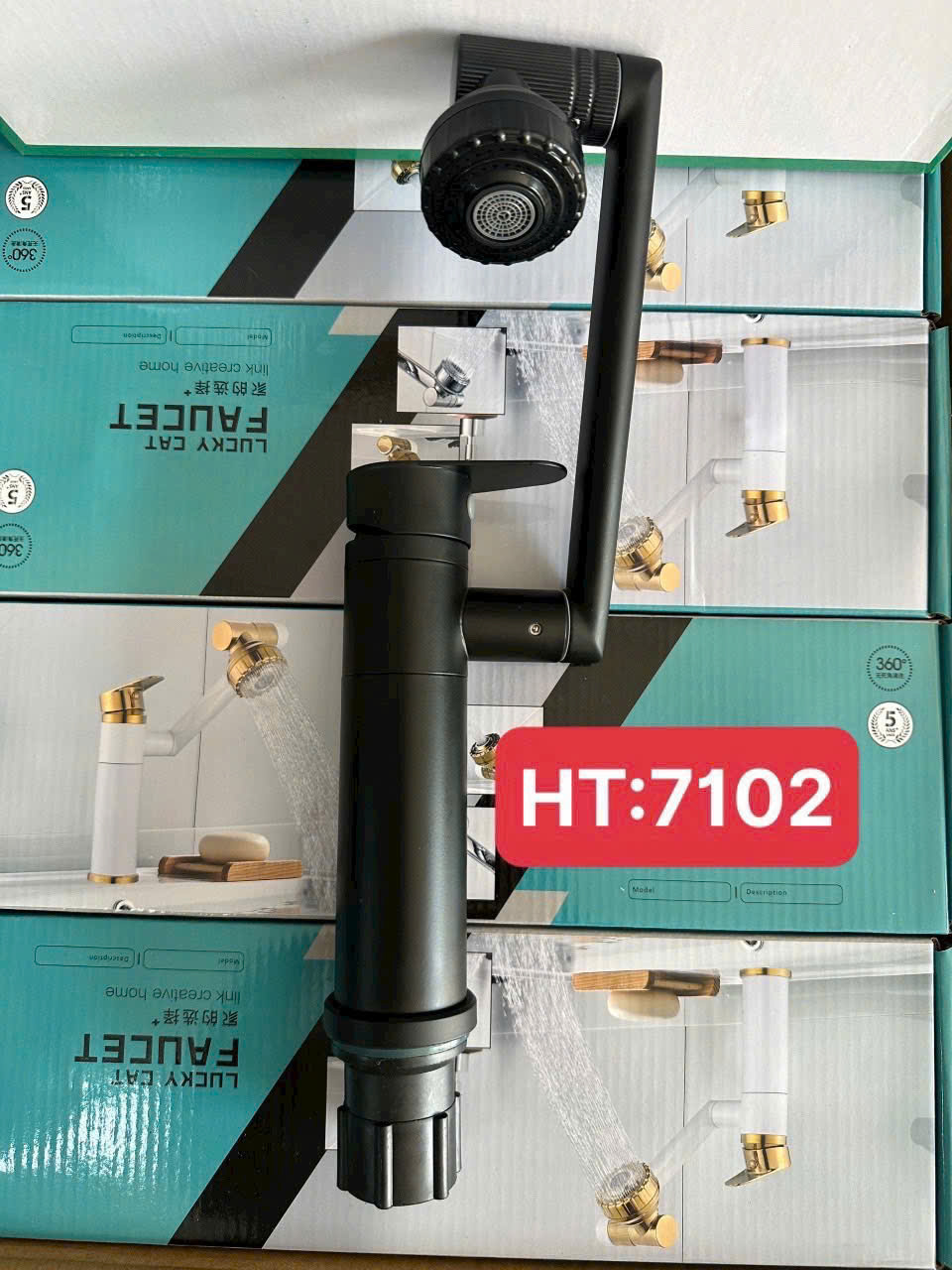 Vòi lavabo nóng lạnh đa năng xoay sơn đen