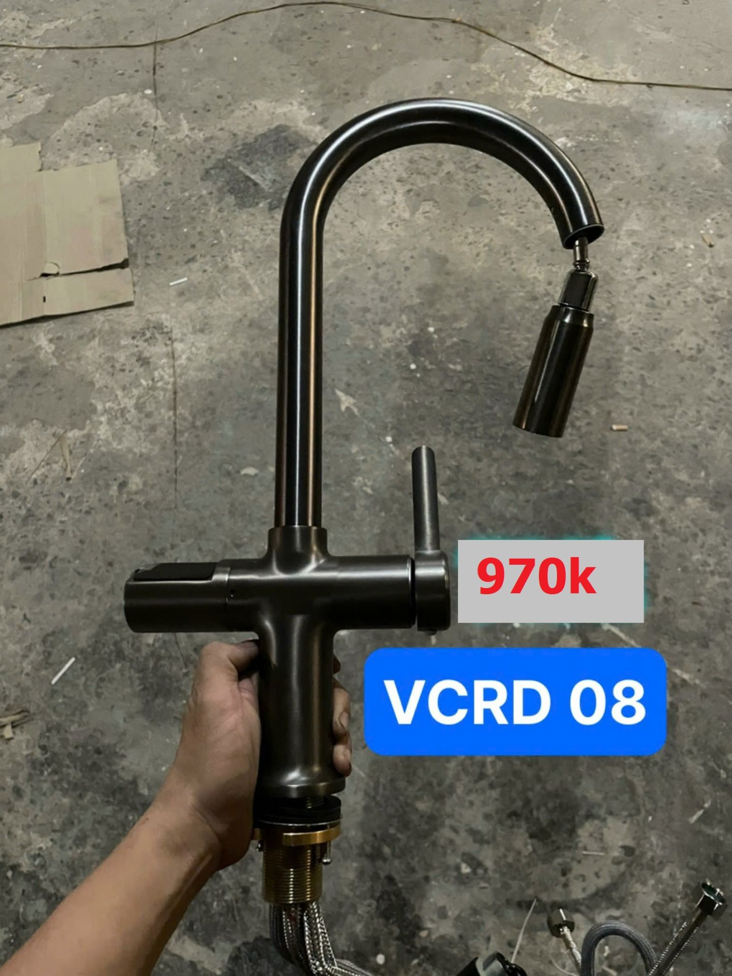 Vòi chén nóng lạnh rút dây xám