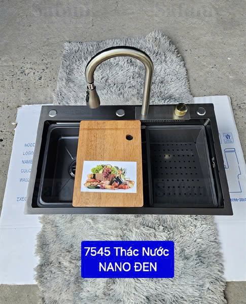 Chậu chén thác nước nano đen 75x45