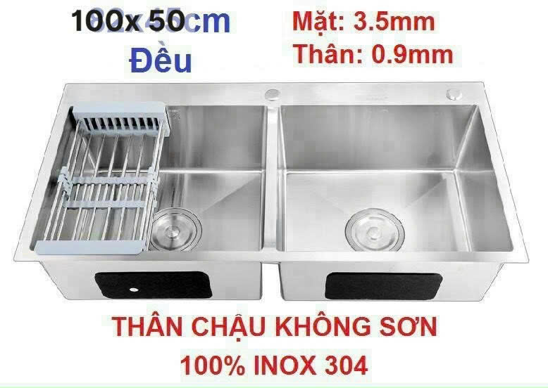 Chậu chén 10050 2 học đều inox 304