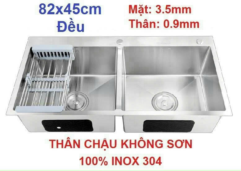 Chậu chén 8245 2 hố đều inox 304