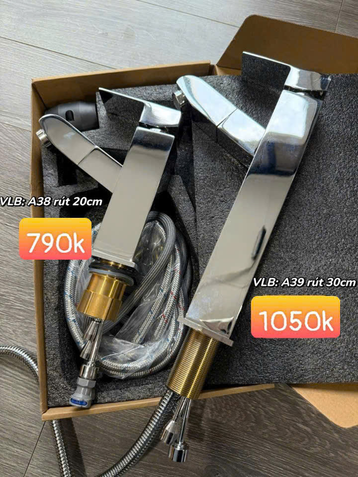 Vòi lavabo nóng lạnh rút dây crom bóng 30cm A39