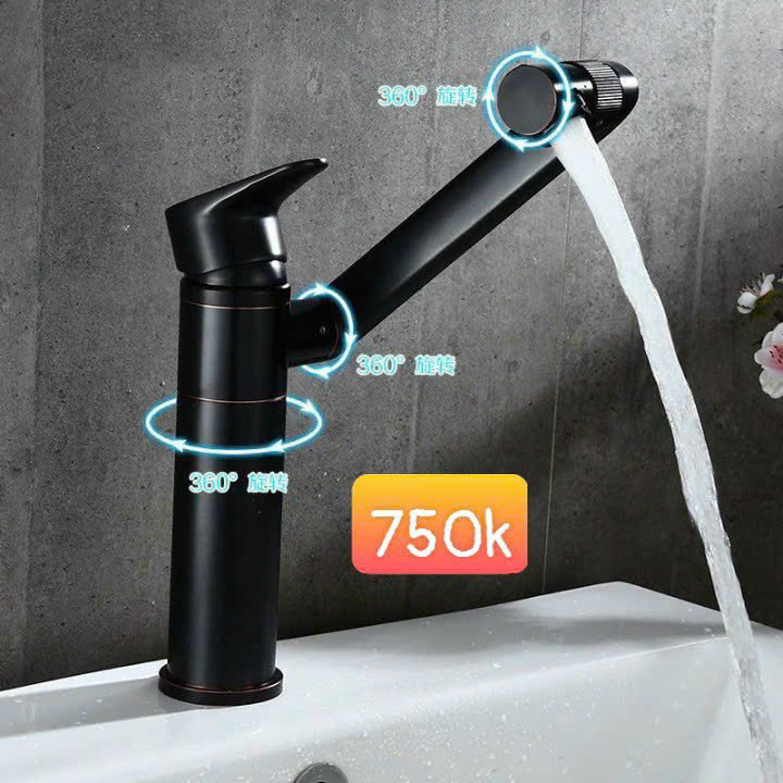 Vòi lavabo nóng lạnh đen bẻ 