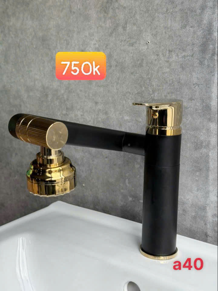 Vòi lavabo nóng lạnh đen vàng A40