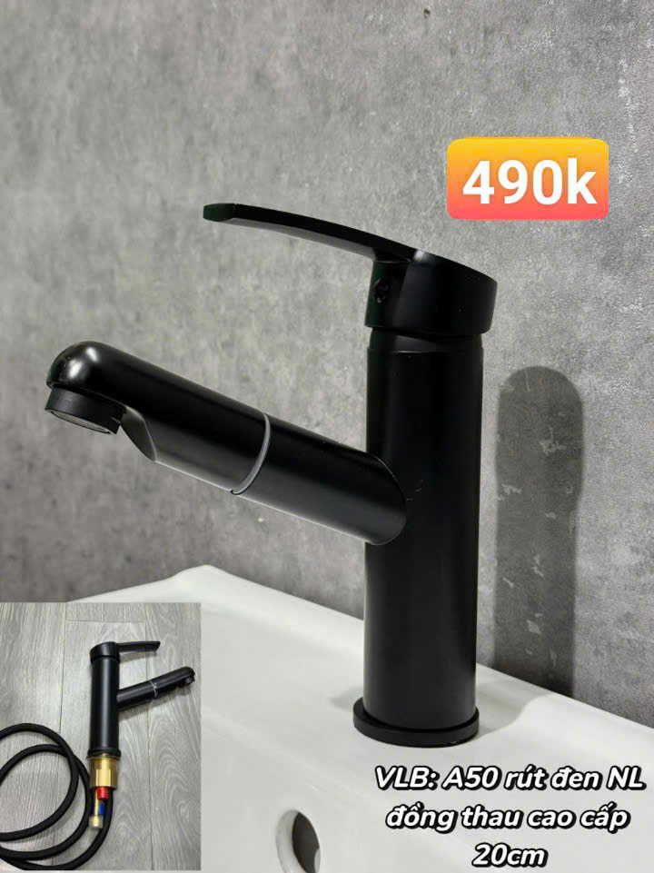 Vòi lavabo nóng lạnh mạ đen A50
