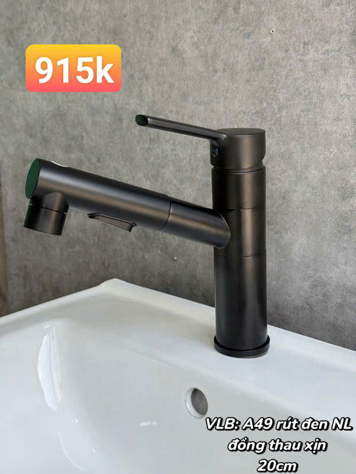 Vòi lavabo nóng lạnh rút dây xám đồng thau A49