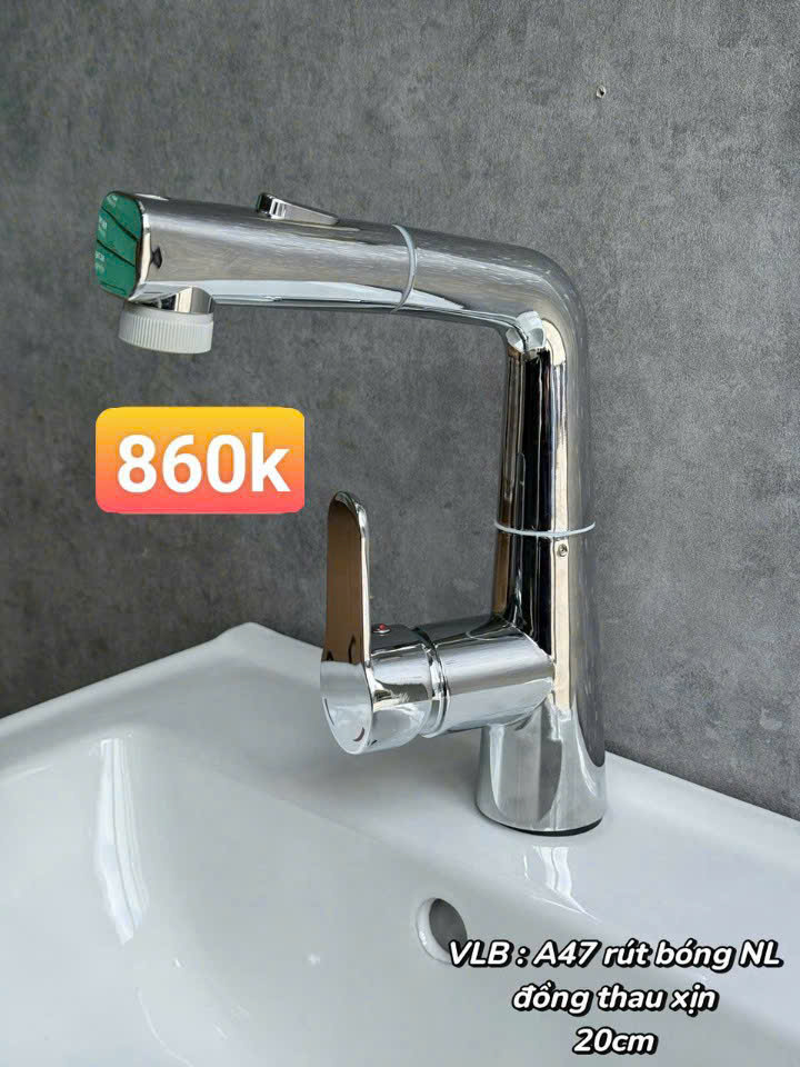 Vòi lavabo nóng lạnh rút dây đồng crom A47