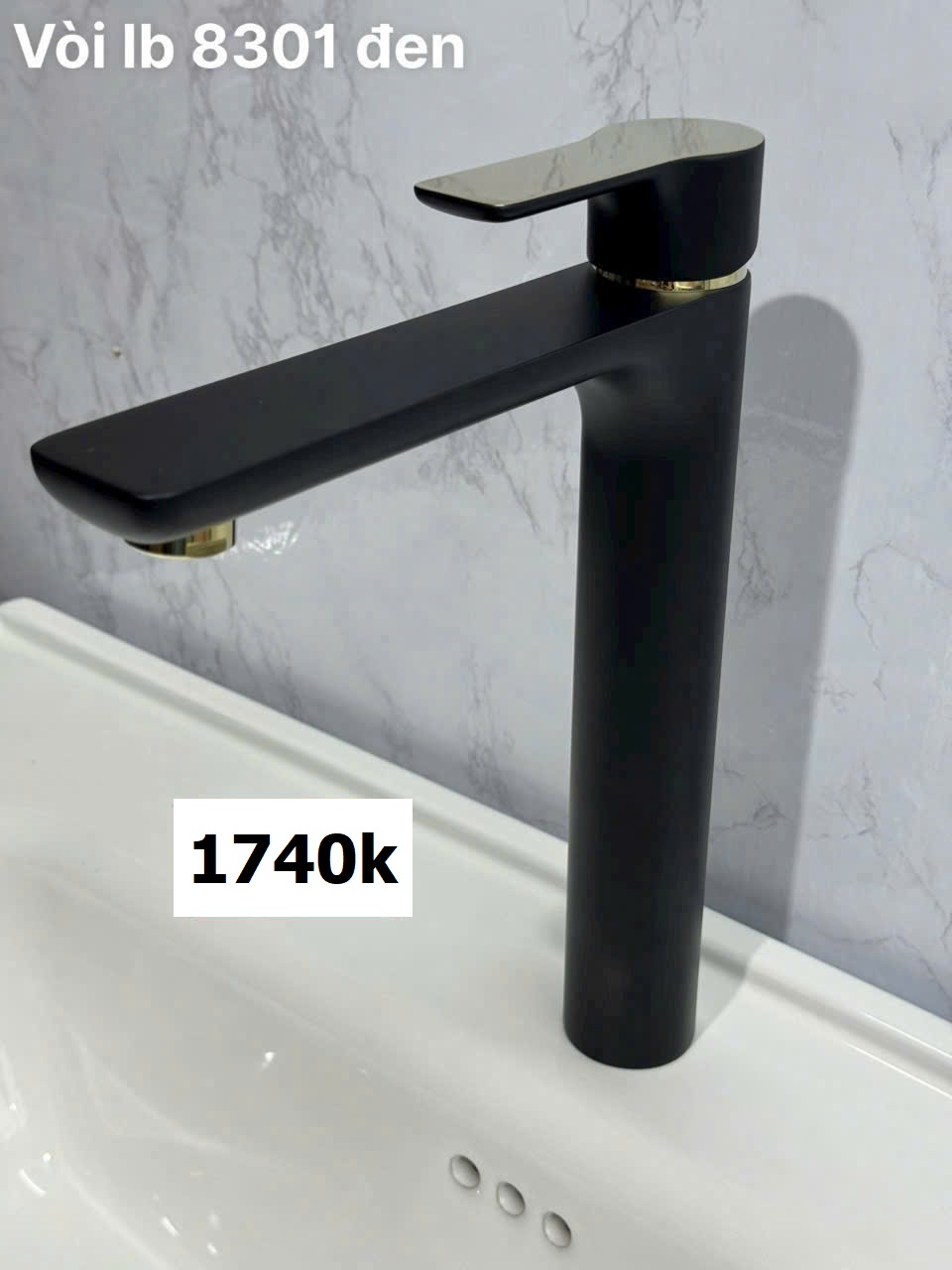 Vòi lavabo nóng lạnh đồng thau sơn đen 8301