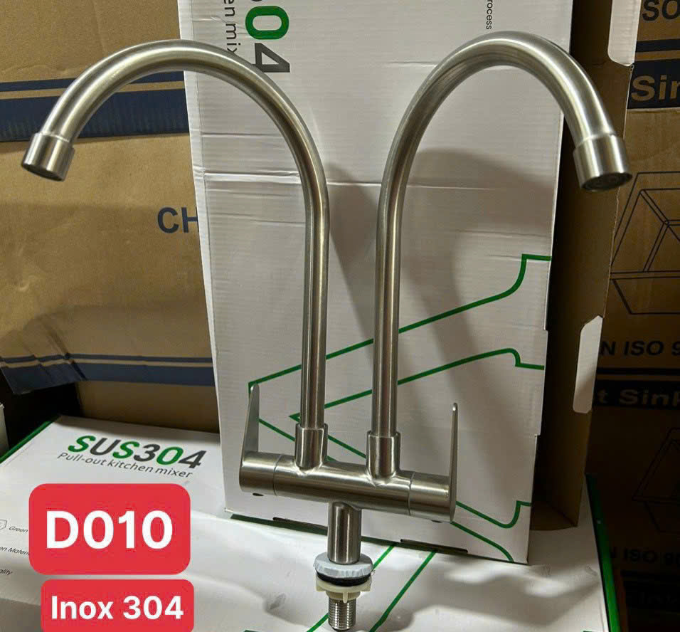 Vòi chén Lạnh 2 đầu inox 304 D010
