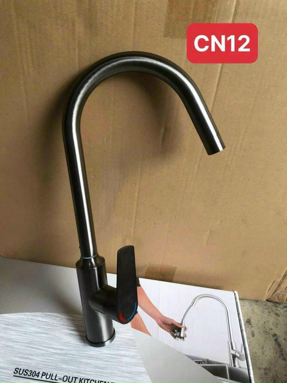 Vòi chén nóng lạnh inox sơn xám CN12