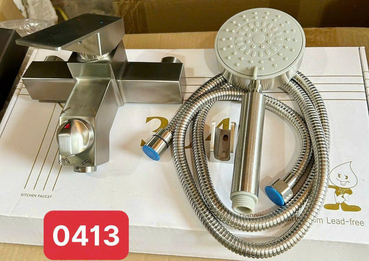 Bộ sen nóng lạnh củ tay cầm inox 304 mờ 0413