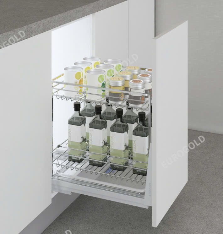 Kệ gia vị inox nan vuông ray giảm chấn Eurogold