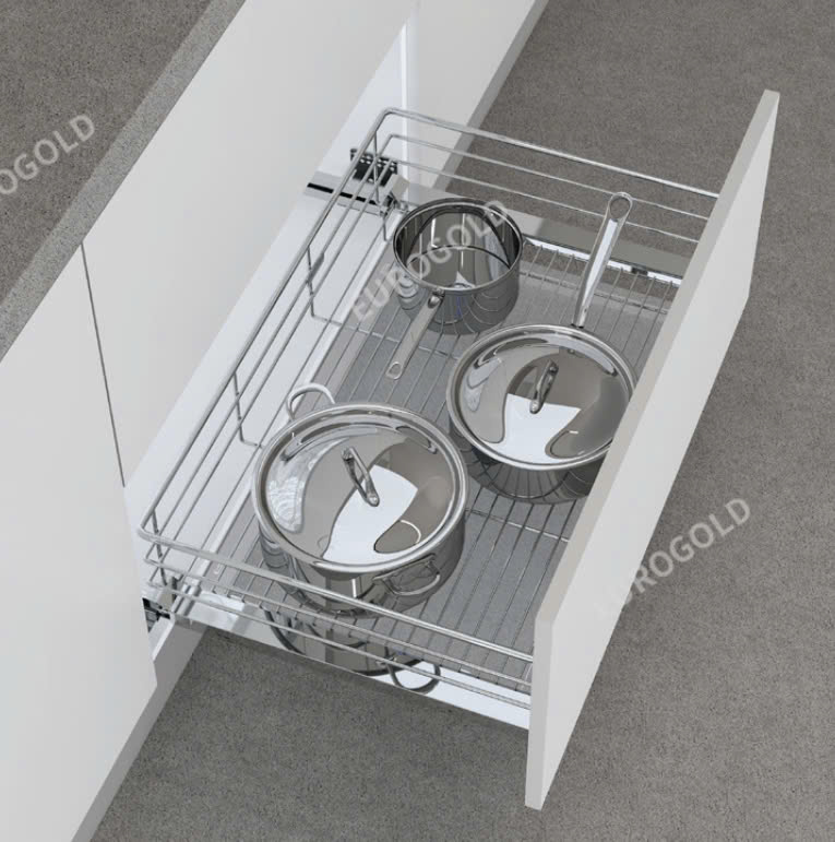 Kệ xoan nồi inox nan tròn âm tủ Eurogold