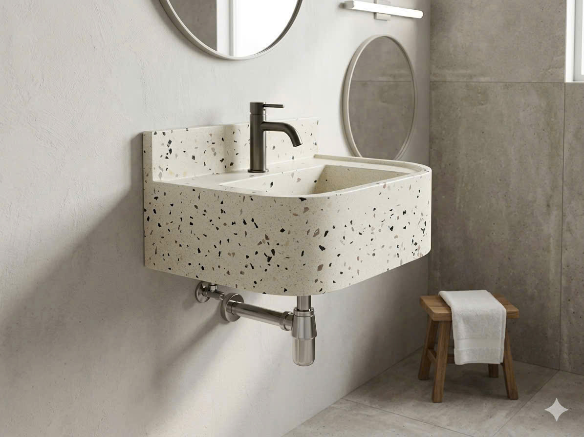 Chậu lavabo bê tông đá mài terrazzo