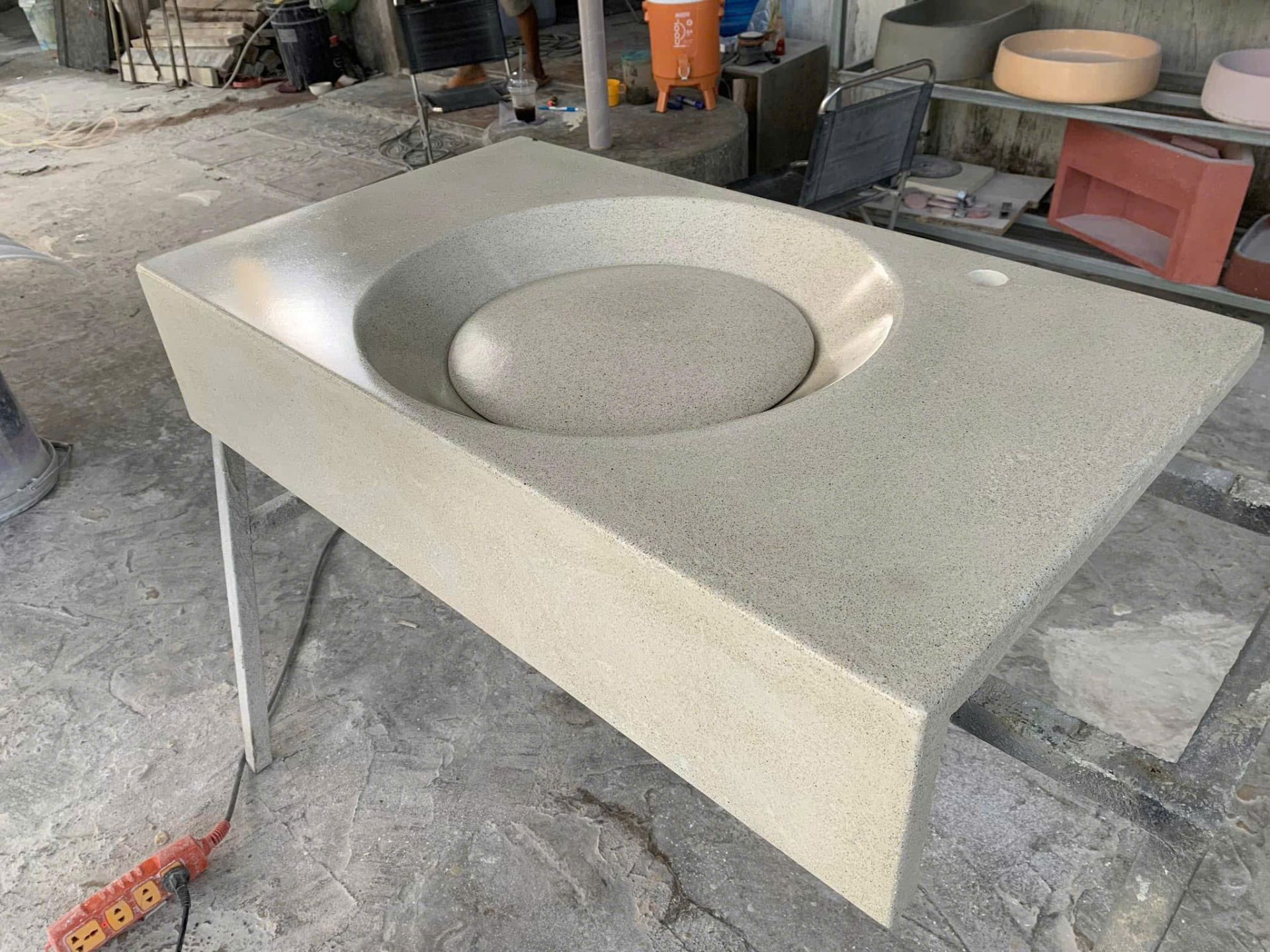 Chậu lavabo bê tông đá mài terrazzo 7
