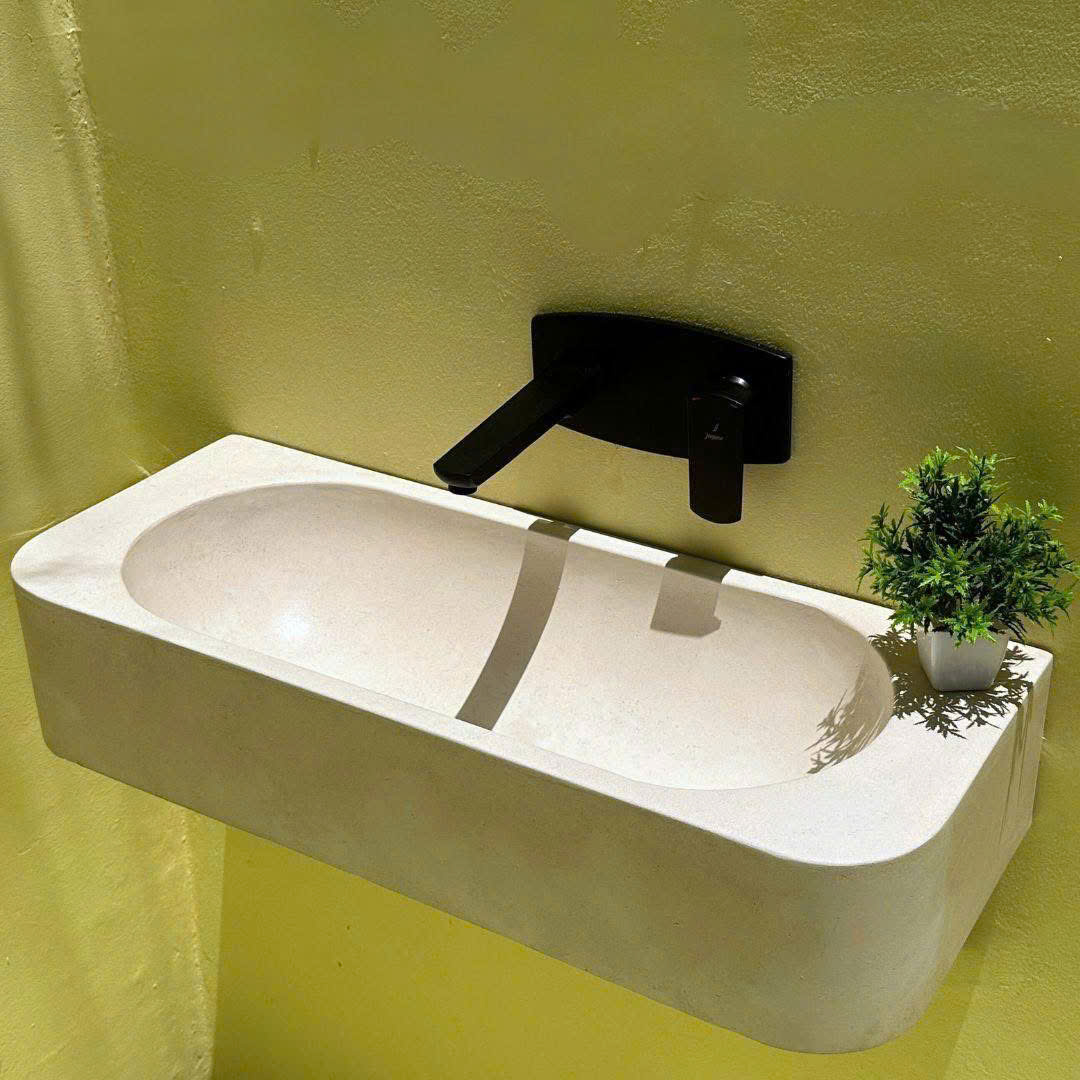 Chậu lavabo bê tông đá mài terrazzo treo tường