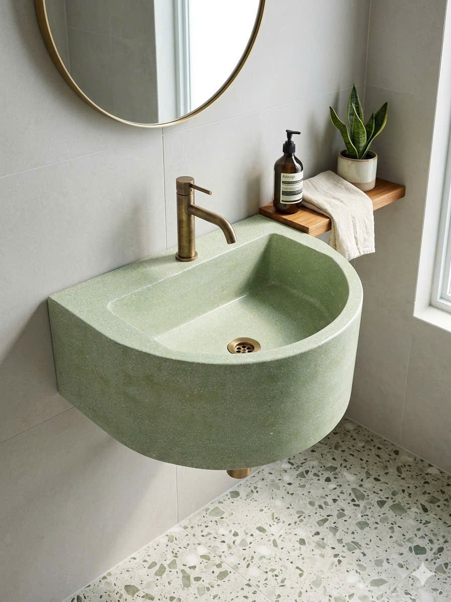 Lavabo bê tông đá mài treo tường loại nhỏ