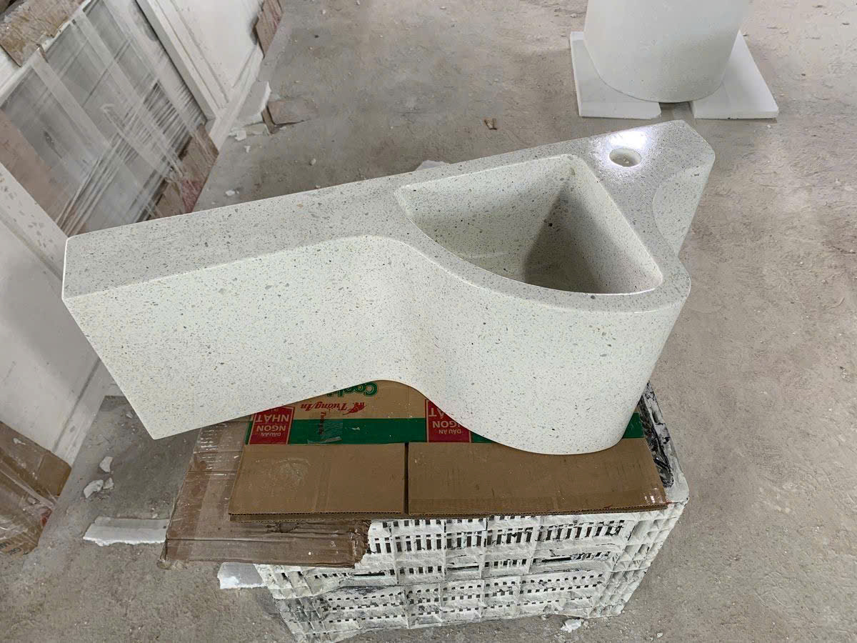 Lavabo bê tông đá mài terrazzo dài nhỏ