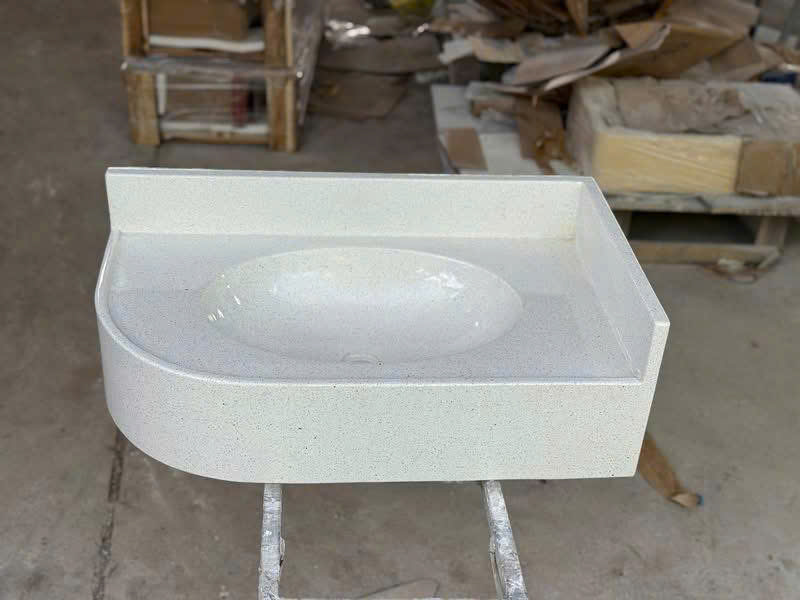 Bàn đá lavabo bê tông đá mài terrazzo đặt góc bo viền